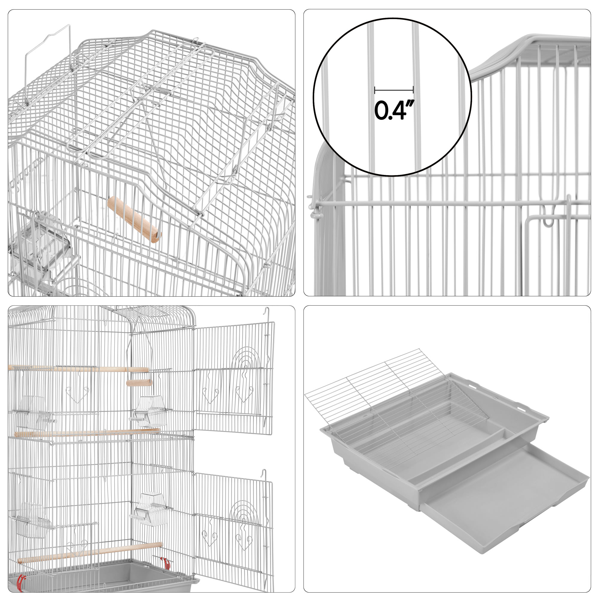 Topeakmart Light Gray Open Top Metal Bird Cage, 41" H