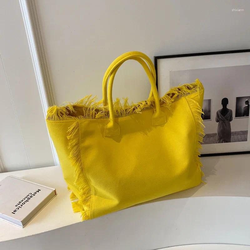 2025 NEW Drawstring High-capacity Tote Canvas Shoulder Bag For Women Tassel Open Handbag Work Female zhanyishengli