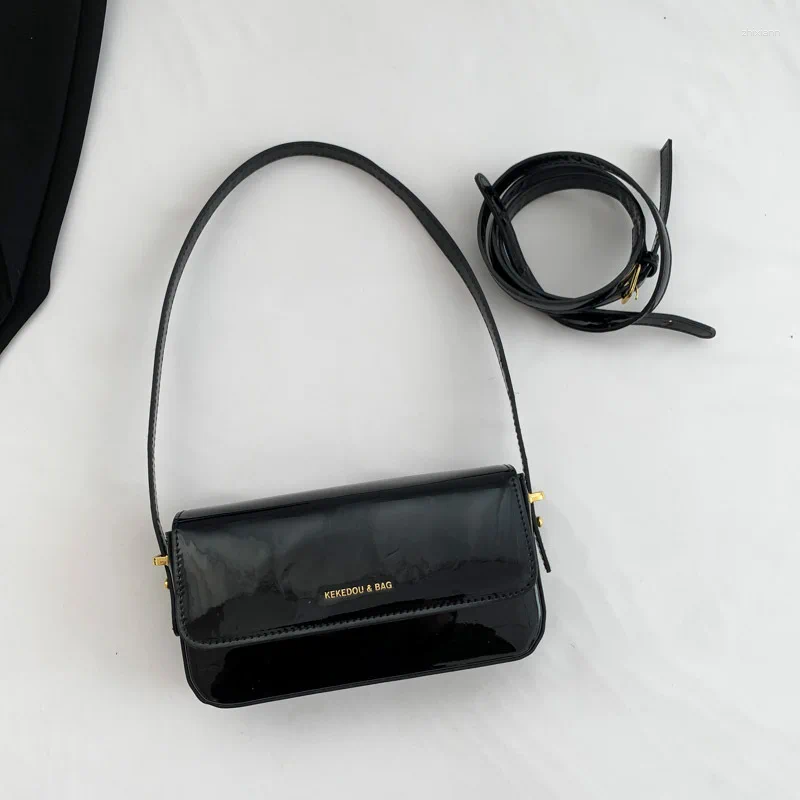 Drawstring Retro Patent Leather Shoulder Bag For Women Handbag Brand Cross Body Underarm Red Top Handle Women's Bolsos Mujer