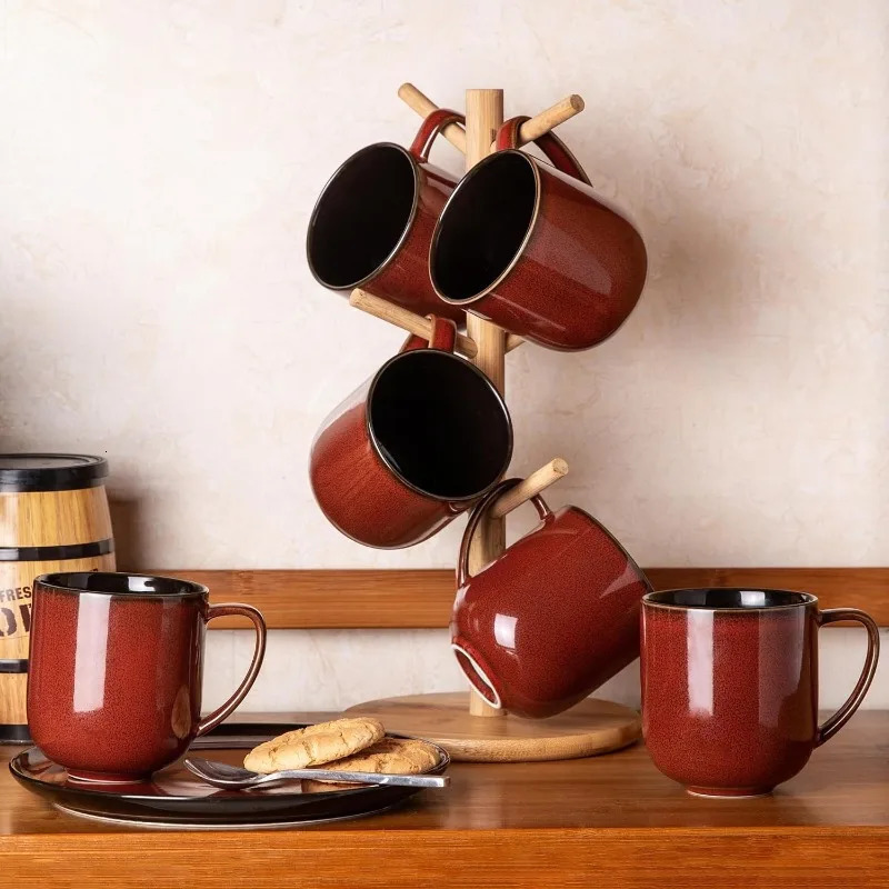 12OZ Ceramic Coffee Mugs Set of 6 Large Porcelain Coffee Cups With Large Handle For LatteCappuccinoMilkCocoa|Dishwasher 241122