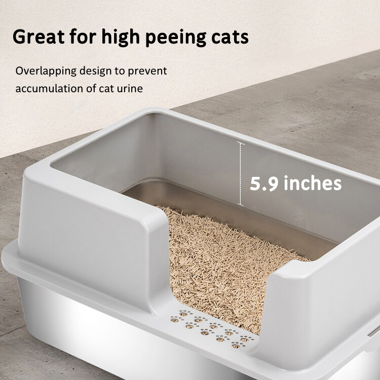 Odorless Metal Cat Toilet Pan Large Stainless Steel Litter Box wit High Side Lid