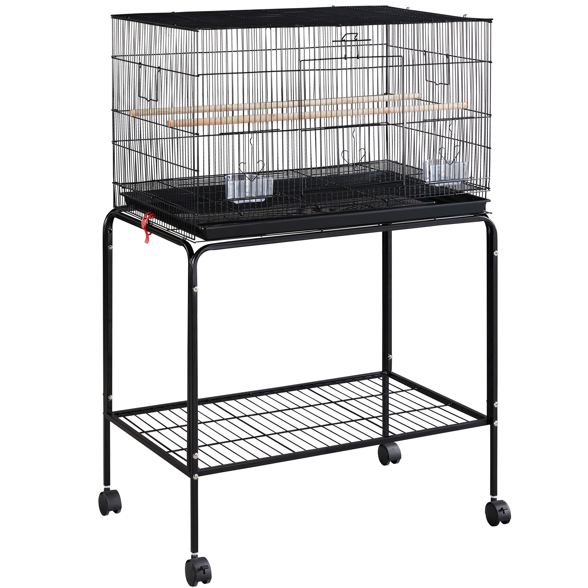 Topeakmart Black 47" Flight Cage with Slide-Out Tray and Rolling Detachable Stand for Birds