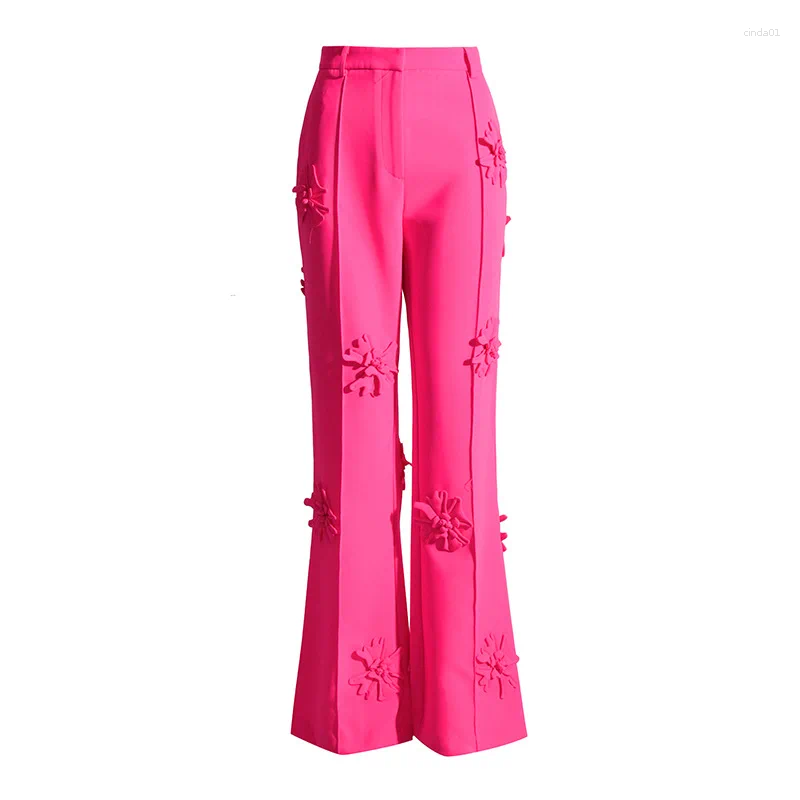 Work Dresses Barbiecore Pink Women Suits Set Blazer 2 Pcs Jacket Pants Cotton 3D Flower Applique Prom Dress Formal Double Breasted Coat AAA