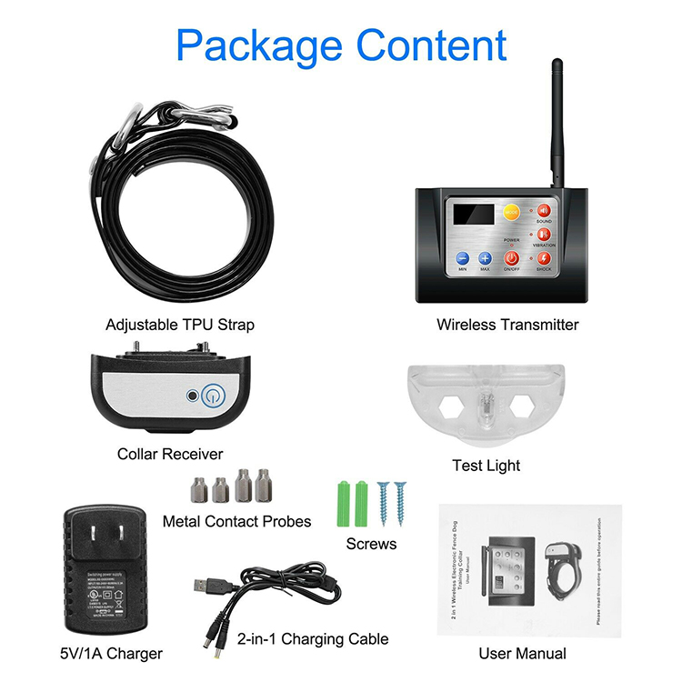 Waterproof Remote Control 2 in 1 Dog Training Collar Electric Fence Temporary Wireless Dog Fence System with Training Collars