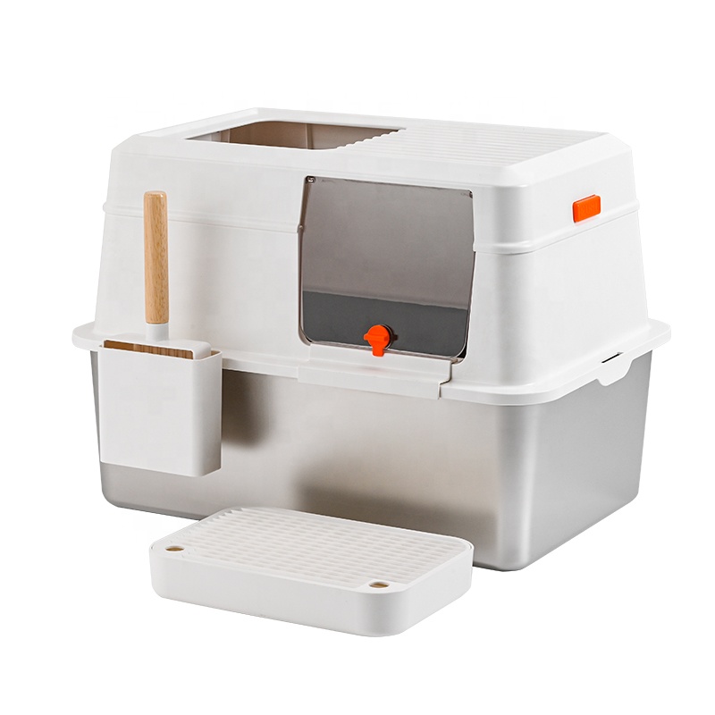 High Quality Stainless Steel Cat Litter Box Oversized Anti-Splash Fully Enclosed Toilet Puppet Easy Cleaning Non-Stick Bottom