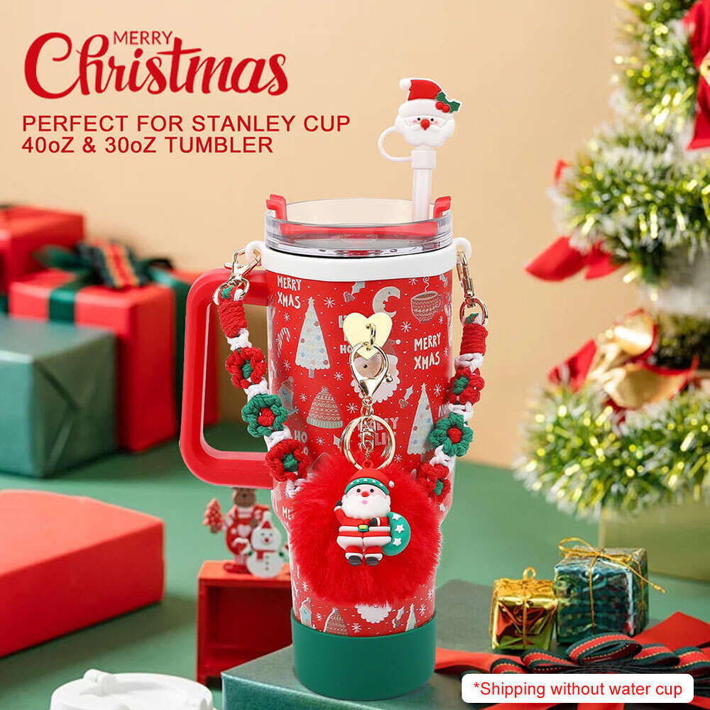 7Pcs/Set Christmas Siliocne Cup Sleeve Straw Lid Handle Strap Mini Hook for Stanley 40oz Tumbler Accessories Set