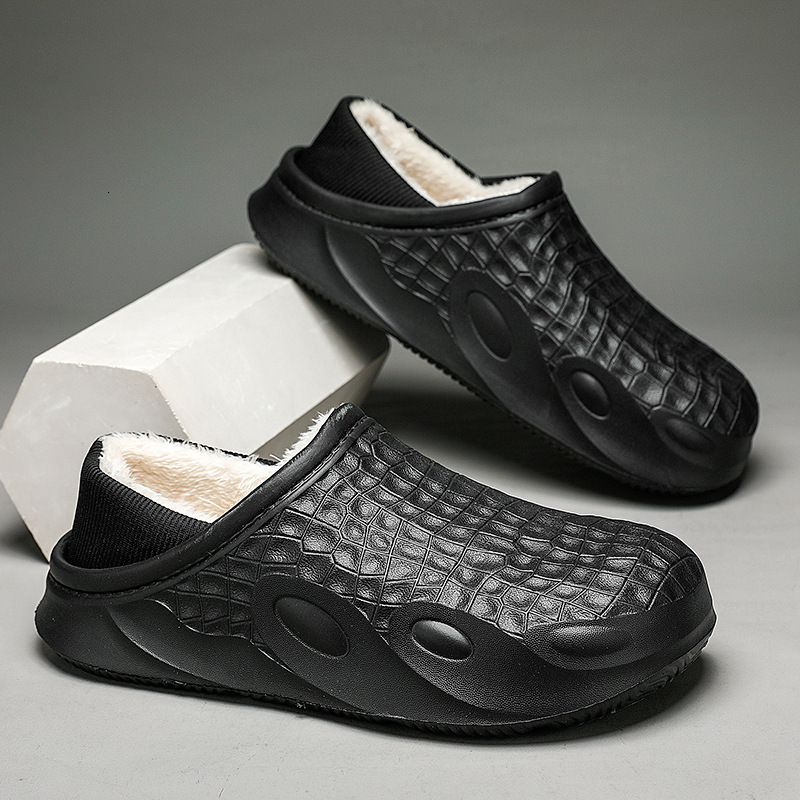 Pure color simple men in autumn winter, soled for indoor outdoor wear, anti slip slippers with thick veet and warm cotton shoes