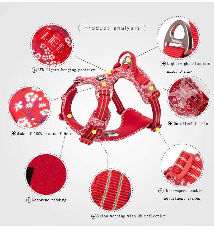 Truelove Pet Harness Flower Pullless Cotton Fabric Breathable Reflective Soft Cat Mini Walk Run TLH5655 X241125