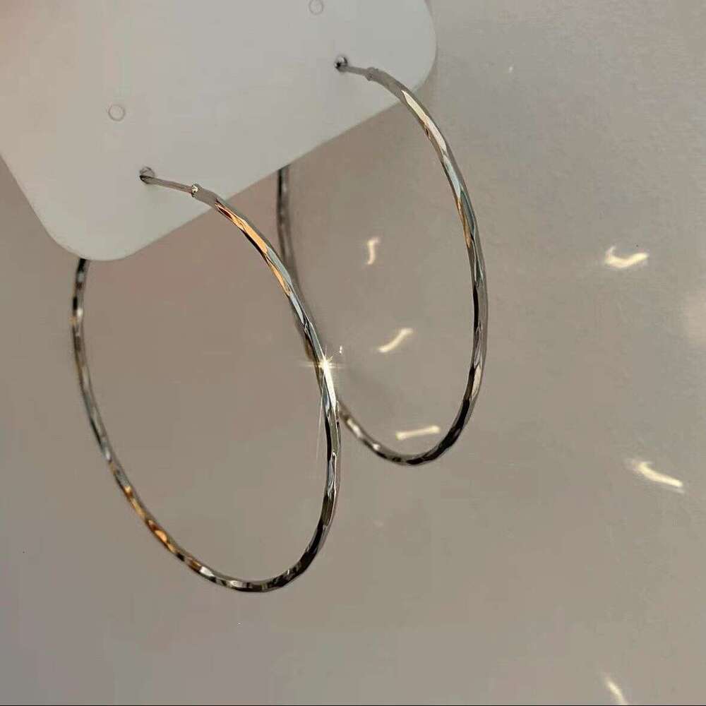 Sier Needle Metal Cold Wind Element Circle Geometric Large with High Quality Charm 2024 New Fashionable Earrings for Women