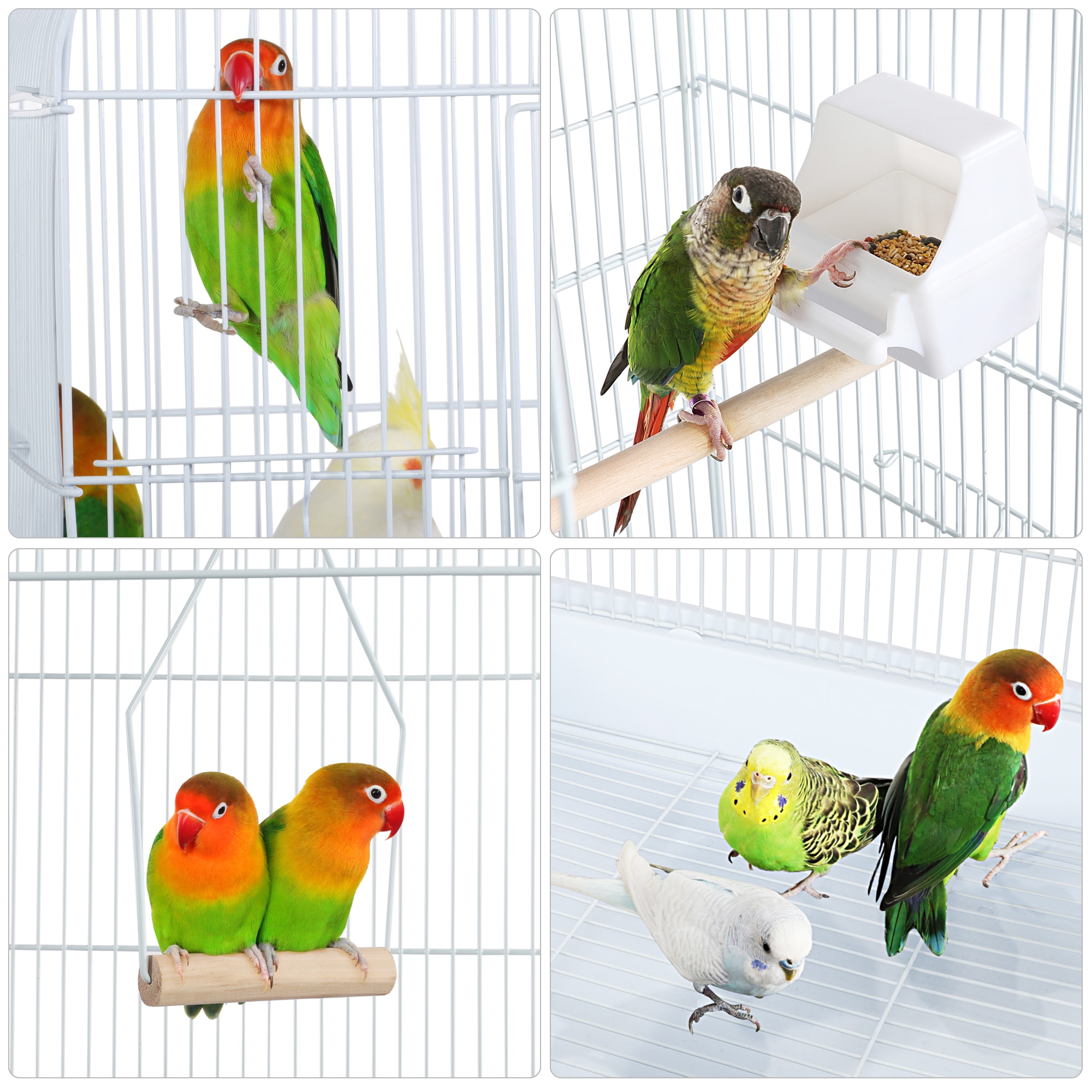 Topeakmart White Open Top Metal Bird Cage with Rolling Stand, 64" H