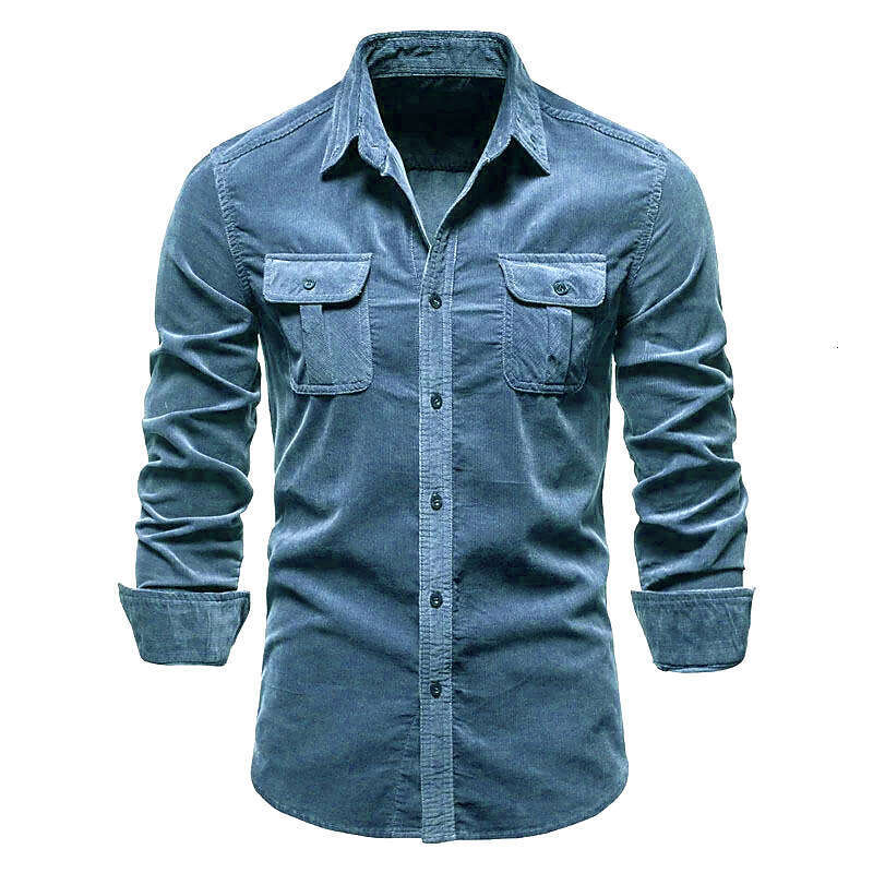 Men's Autumn Cotton Basic Japanese Corduroy Business Slim Fit Casual Shirt New Long Sleeved Set