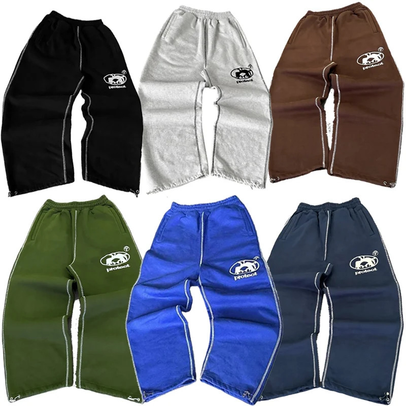 Y2K Man Pants Cargo Joggers vintage Casual Embroidered Cotton sweatpants Men Women fashion Wide Leg Pants merican Streetwear 241125