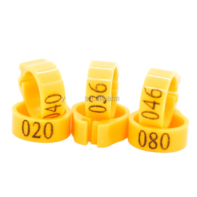 100pcs/ box Open clip bird ring parrot ring yellow color Pigeon Foot Ring with number 001-100 for homing pigeon