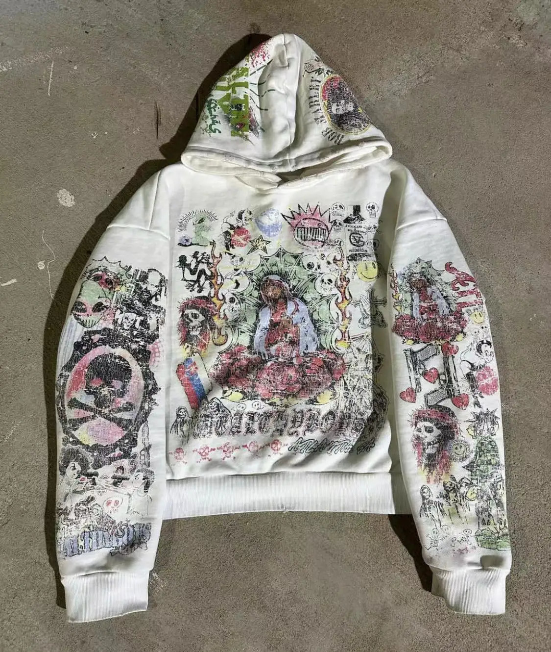 2024 American Retro Hoodie White Personalized Pattern Letter Printing Casual Personalized Hoodie Zipper Long Sleeve Clothing 241125