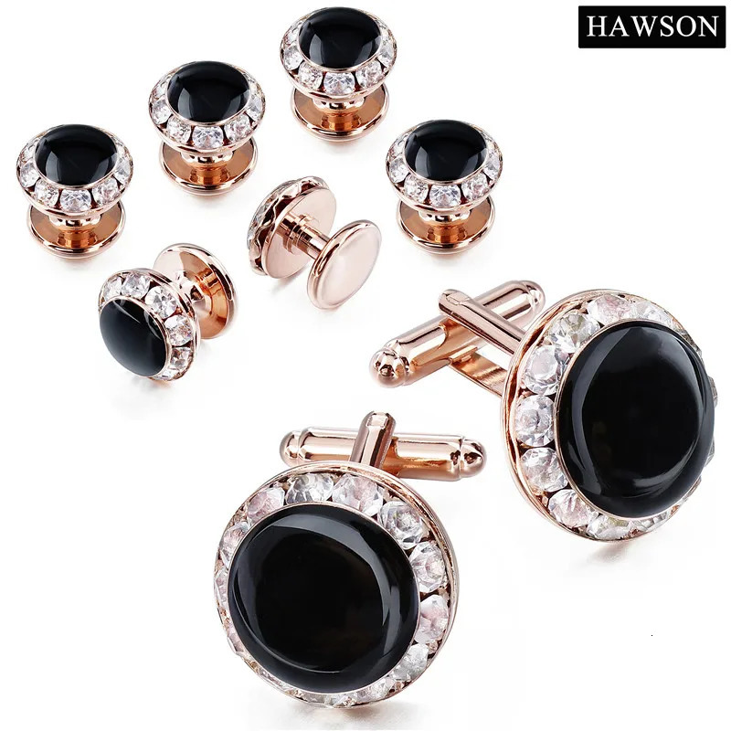 HAWSON Crystal Cuff links and Studs Set for Tuxedo Mens Accessory Wedding Cufflinks Cufflink Shirt Cuff Links 241125