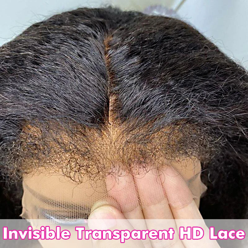 Kinky Straight 4C Kinky Edges full lace human hair wig Curly Baby Hair Wig Yaki Straight 13x4 HD Lace Frontal Wig Transparent Lace Front Wig