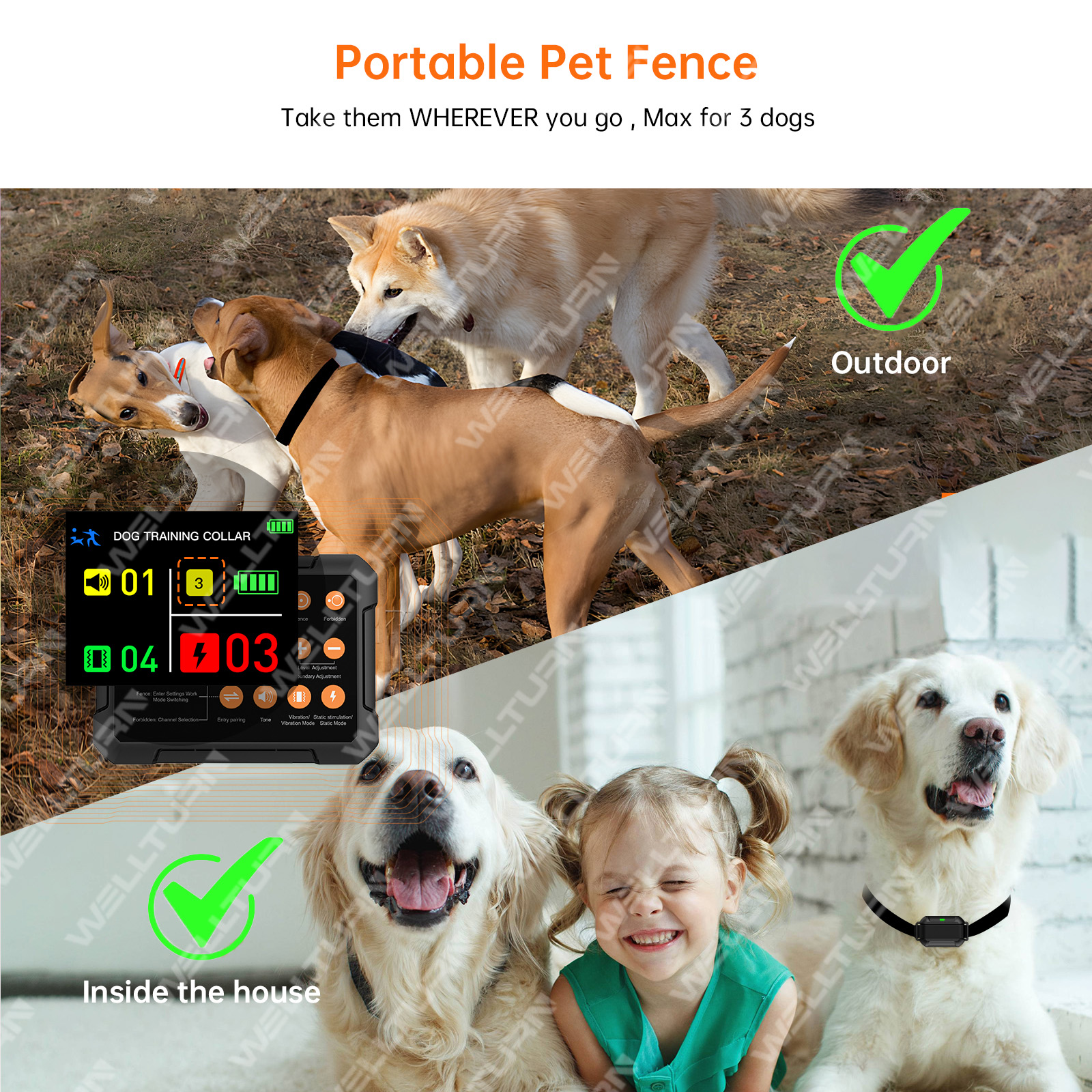 Patented New Design 10-120 FT Electric Dog Collar Fence System Indoor Outdoor Wireless Dog Fence Shock Pet Training Supplies