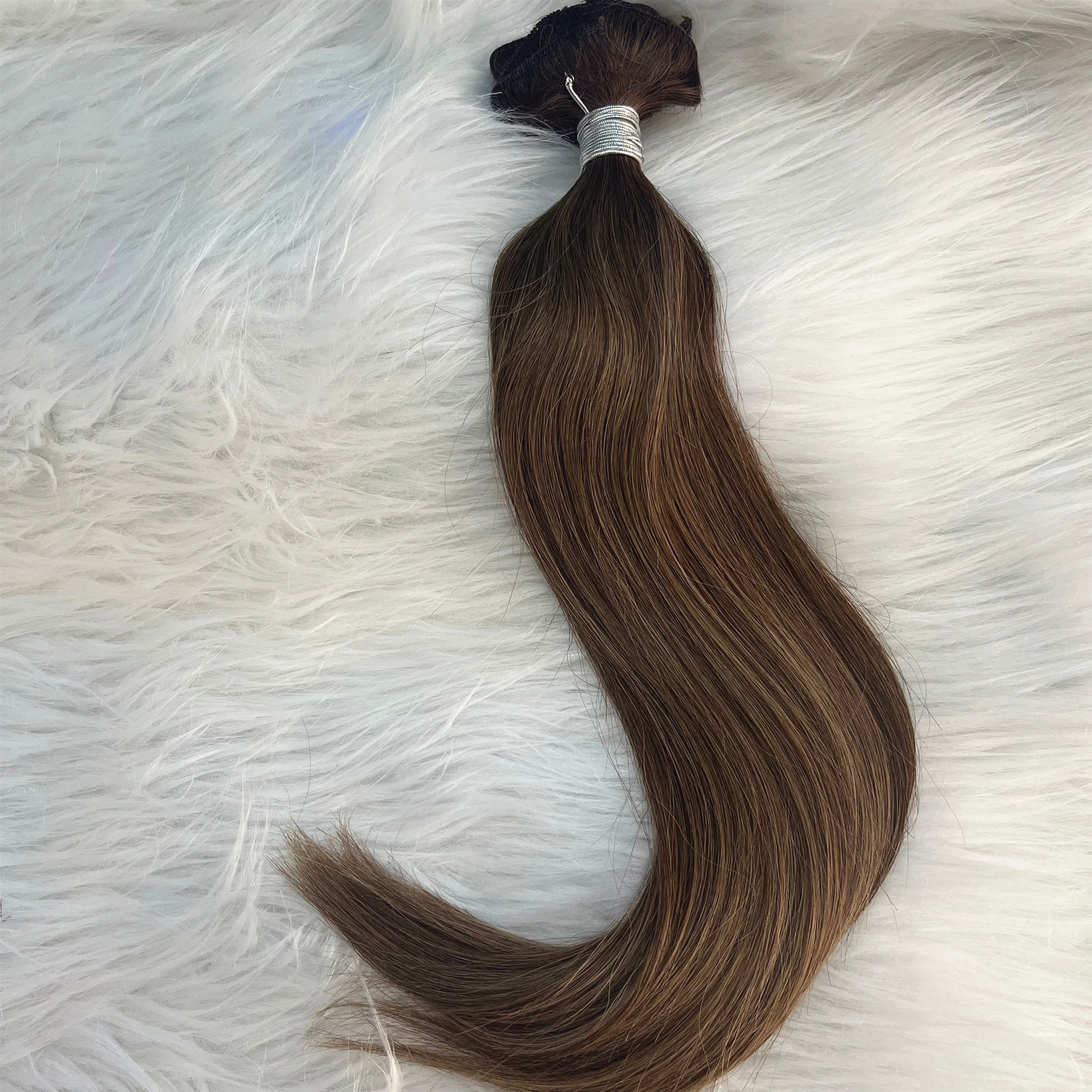 10A Grade Ombre Clip in Human Hair Extensions Balayage T4/P4/27 Highlights color Slik Straight Clip on Hair Extension 120g 18inch Full Head