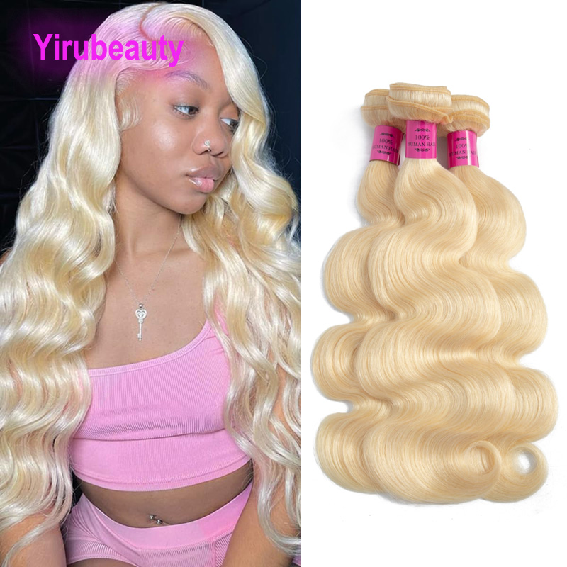 3 Bundles 10-32inch Peruvian 100% Human Hair Double Wefts Blonde 613# Color Silky Straight Body Wave 10-32inch