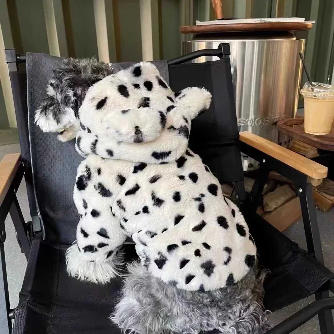 Pet Fur Coat Spotted Coat with Velvet for Home Warmth Cat and Dog Autumn Winter Hooded with Ears Pet Clothes Puppy AccessoriesXJ241125