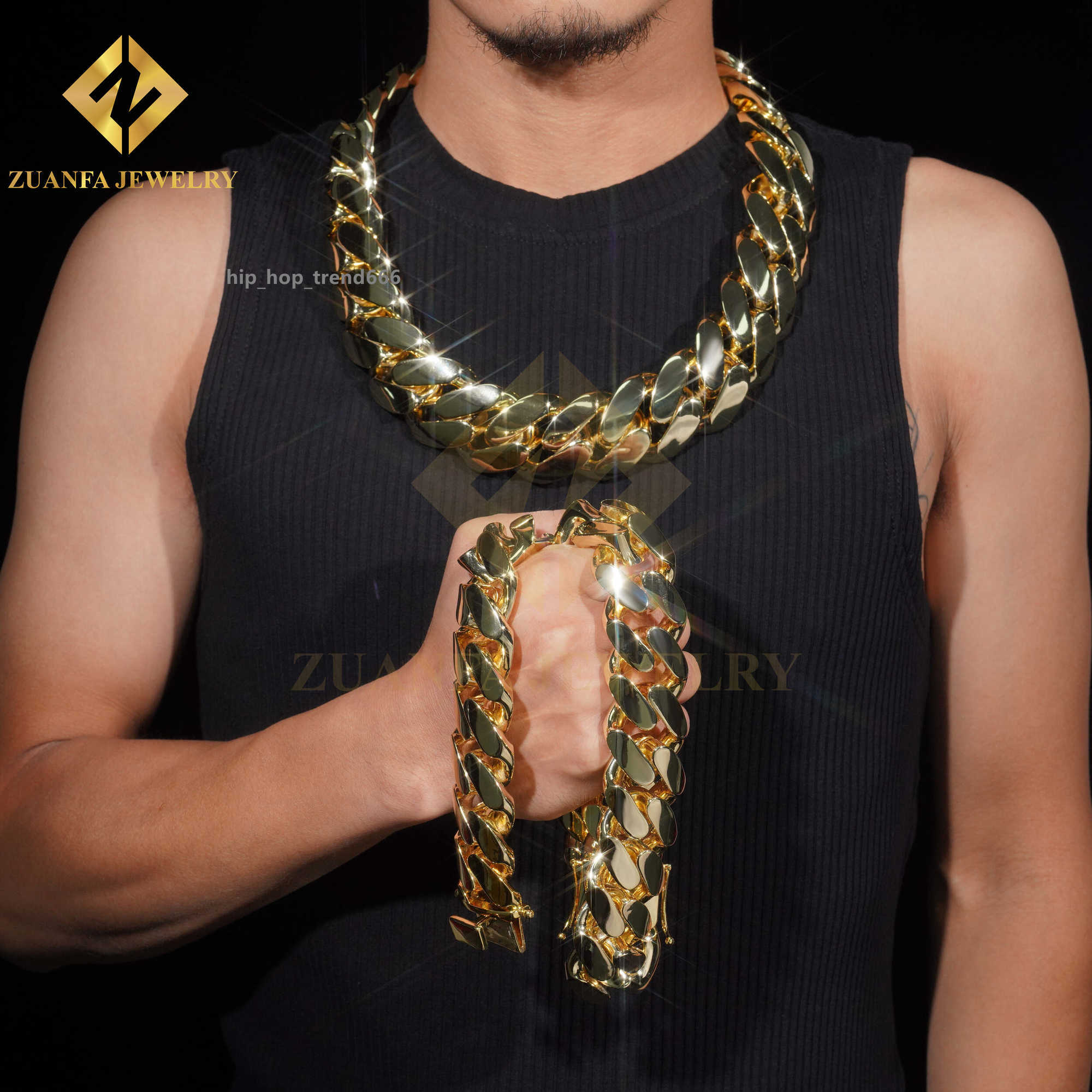 Fashion Jewelry Hot Sale 30mm Cuban link Chain Hip hop Chain No Diamond Miami Men Gold Plated Cuban Link Bracelet
