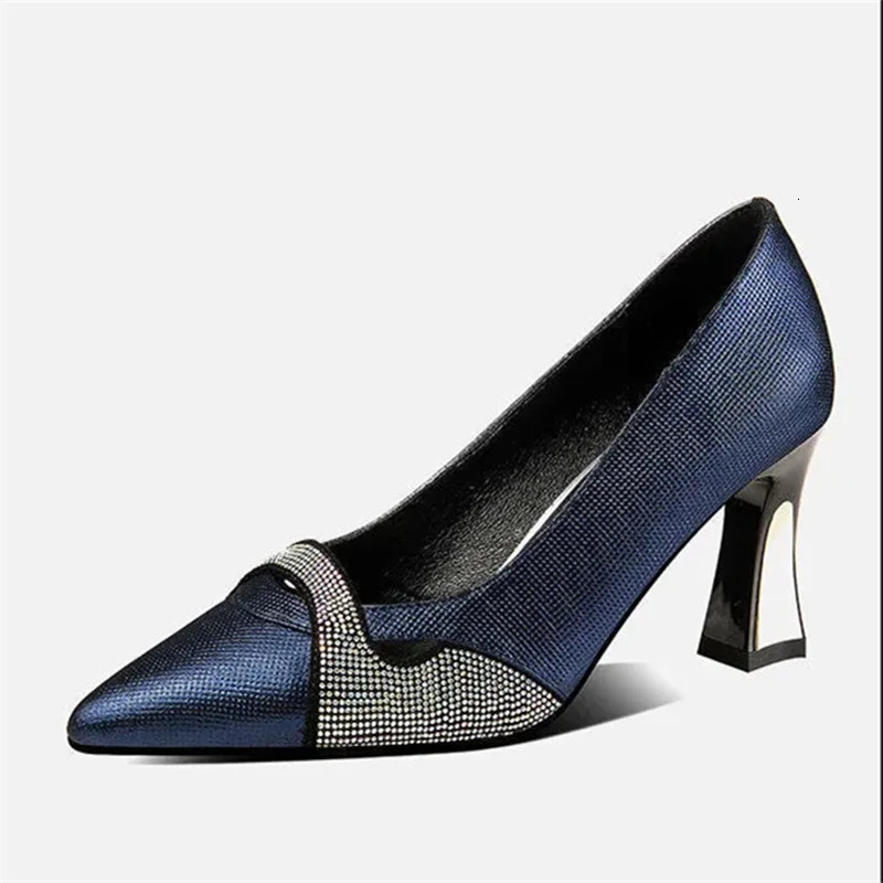 Women Classic Navy Blue Crystal Shining High Heel Shoes Lady Spring Summer Comfort Stylish Pumps Mulheres De Salto Alto E357 241125