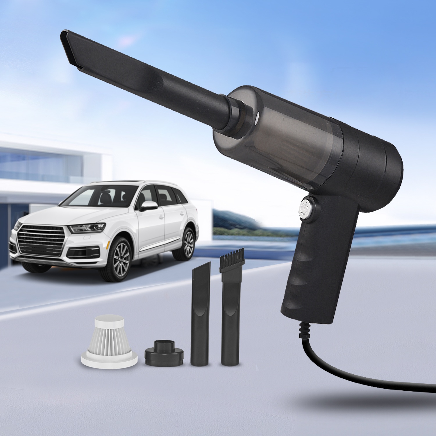 Compact Car Detailing Solution: Long-Lasting Handheld Vacuum with Pre-Installed Strainer for Vehicular Use