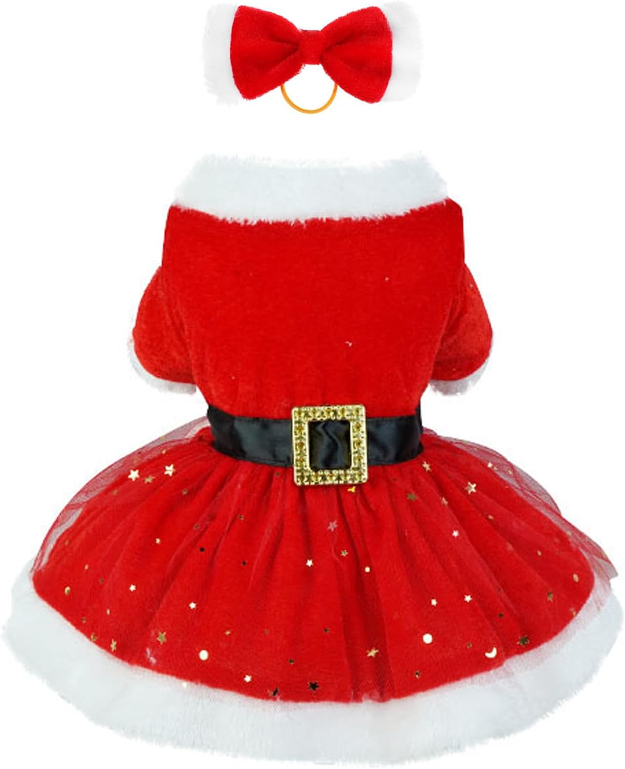 Christmas Dog Dress, Pet Christmas Costume Puppy Tulle Dress, Red Velvet Dog Skirt Santa Claus Outfit Xmas Clothing Winter Coat Cute Apparel