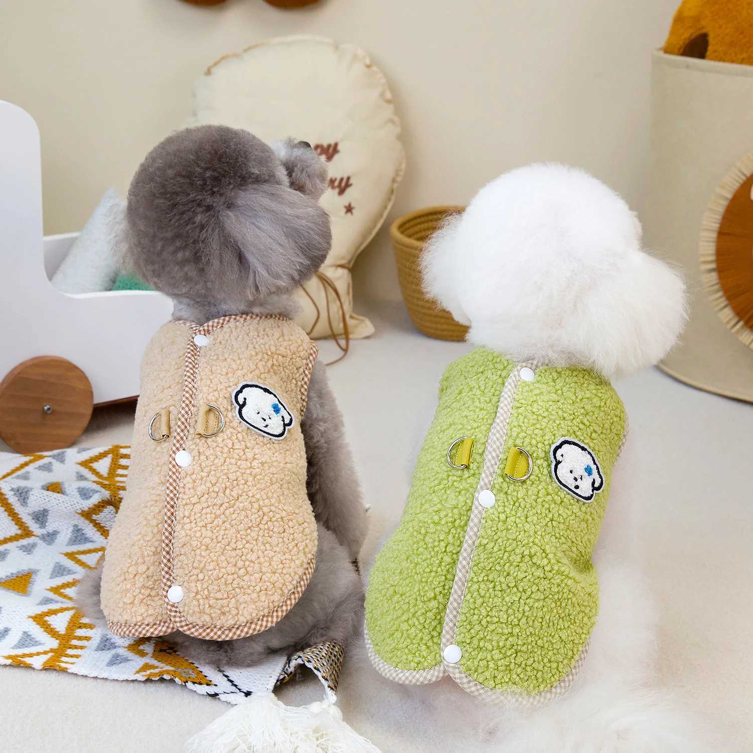 Dog Lambskin Vest Pet Plush Coat Cat Autumn and Winter Teddy Bear Back Opening Granular Lambskin Vest Dog Clothes for Small DogsXJ241125