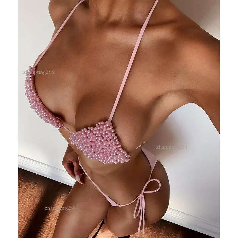 Women's Swimwear 2021 Halter Luxury Pearl Bikini Female Swimsuit Women Two-pieces Set Micro Mini Bather Bathing Suit Swim Lady - view 5