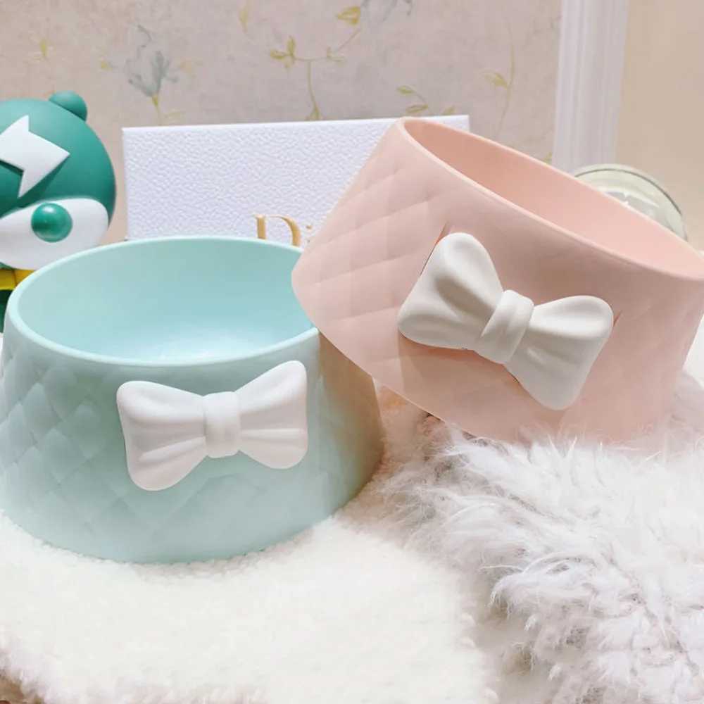 Pet Dog Food Bowls Lovely Bowknot Puppy Feeder Dish Bowl Diamond Pattern Bow Cat Bowl for Water Sweet Princess Pet Feeding BowlsXJ241125