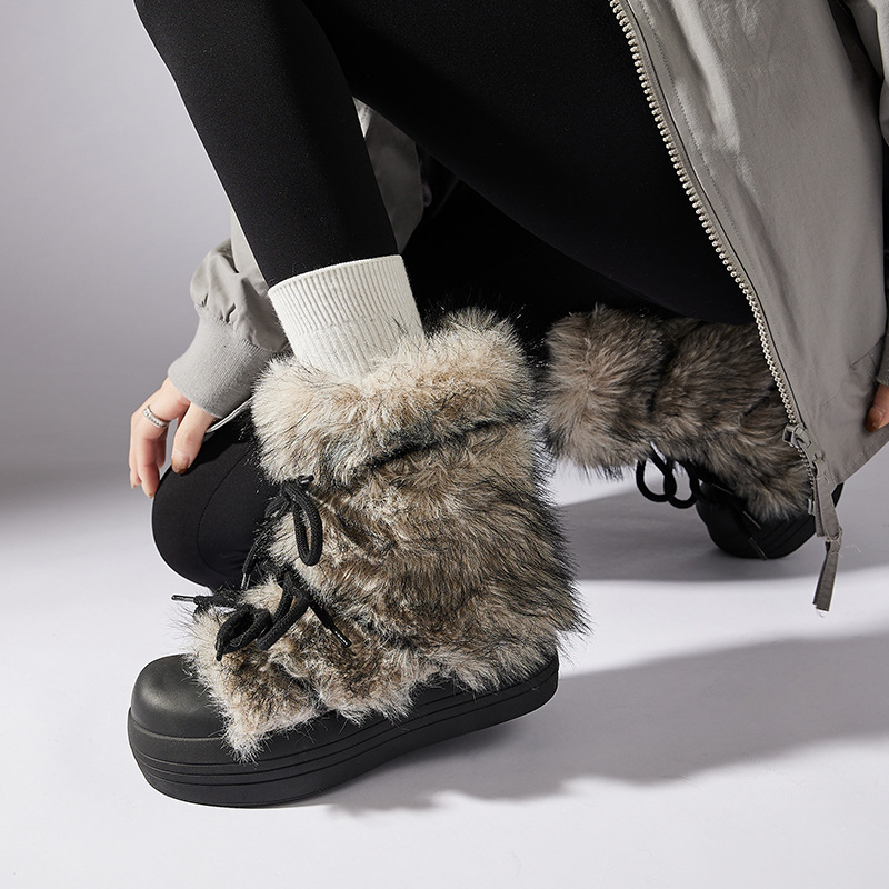 Boots for Snow Women, Plush Cozy Ankle Boots, Flatform Warm Shoes, Trendy 2024 Winter Flats 4 , Flatm