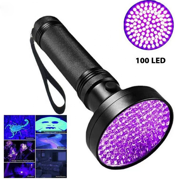 Aluminium High Quality Bulb 100 UV Leds Battery Powered 51 Antiskid Design Silica Gel Button Purple Light Flashlight For Dog Pet