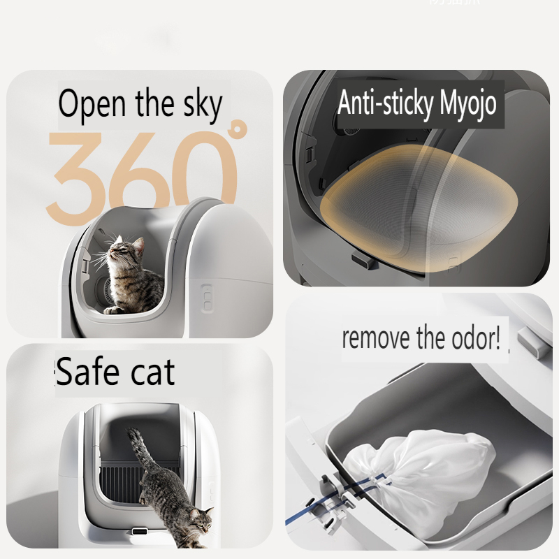Automatic Open-Top Cat Litter Box Self Cleaning with APP Control Weight Monitoring Odor-free Smart Cat Toilet for Cat up to 10kg