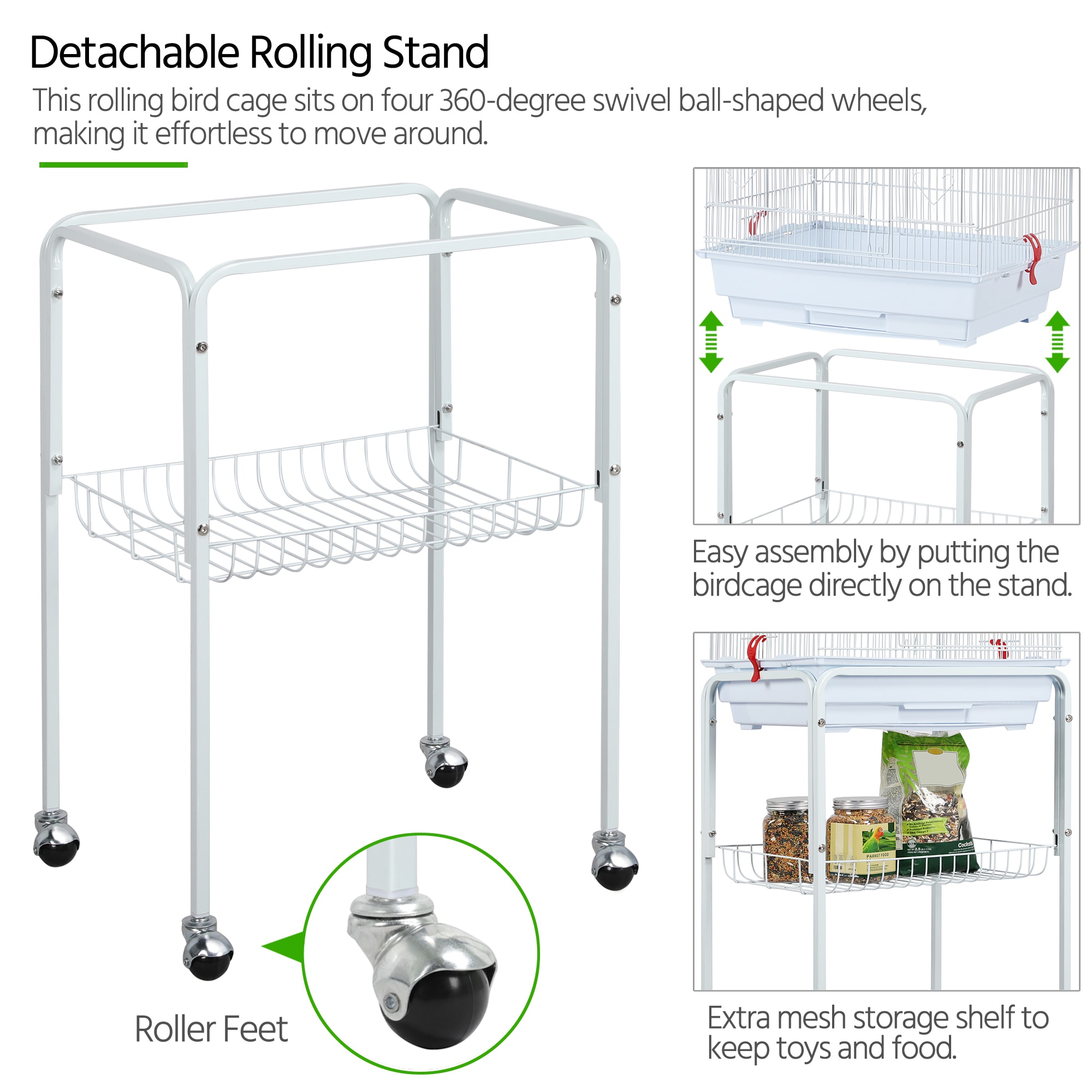 Topeakmart White Open Top Metal Bird Cage with Rolling Stand, 64" H