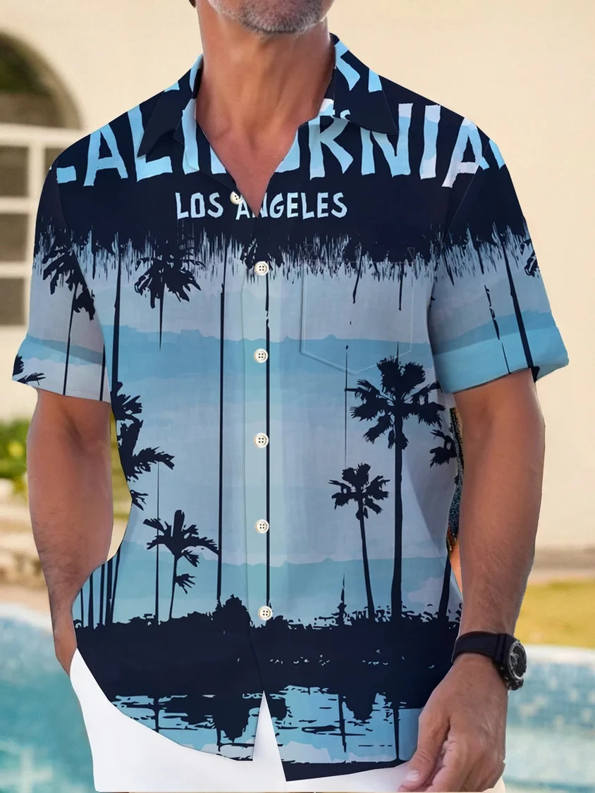 Beach Hawaiian Casual Mens Shirt Outdoor Street Daily Fall Turndown Short Sleeve Fashion Buttoned for Boys 240419