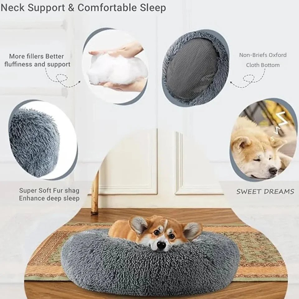 40-90cm Round Pet Bed for Large Dog Bed Super Soft Cat Bed Long Plush Dog House for Medium Dog House Winter Warm Sleeping 241125