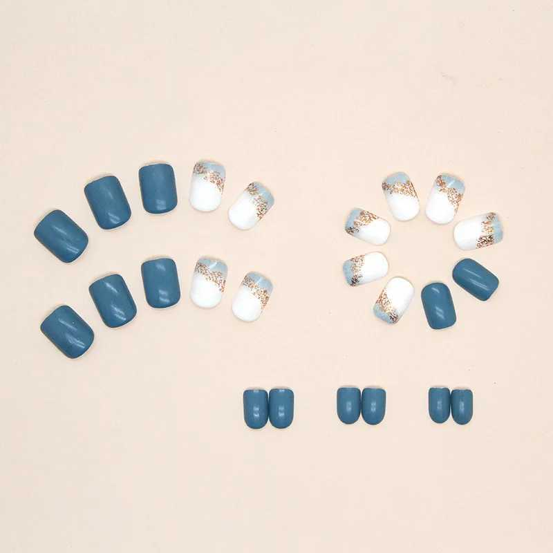 24 short farmhouse style pressed square fake nails paired with 1 piece of jelly glue and 1 nail fileW241125