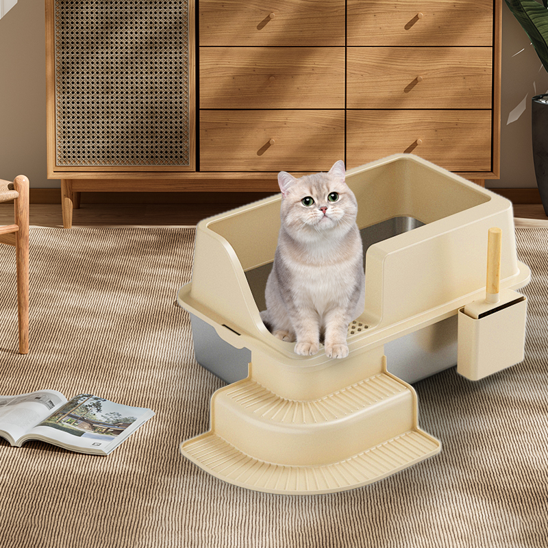 Open Top Cat Litter Tray with Scoop plastic stainless steel cat litter basin with scoop easy clean