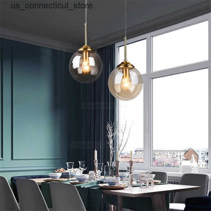 Pendant Lamps Nordic Modern Gray Glass Ball Island Pendant Lights Vintage Mirror Beside Bedroom Lamp Living Room Decor for Home Light Fixtures L240910