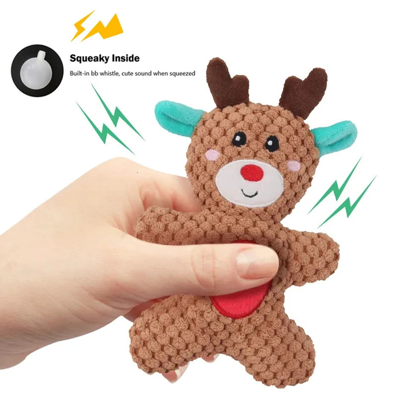 Xmas Pet Dog Plush Chew Toy Santa Elk Gingerbread Man Donut Cat Dog Christmas Series Cartoon Dog Toy Plush Squeak Toy Cookies 241125