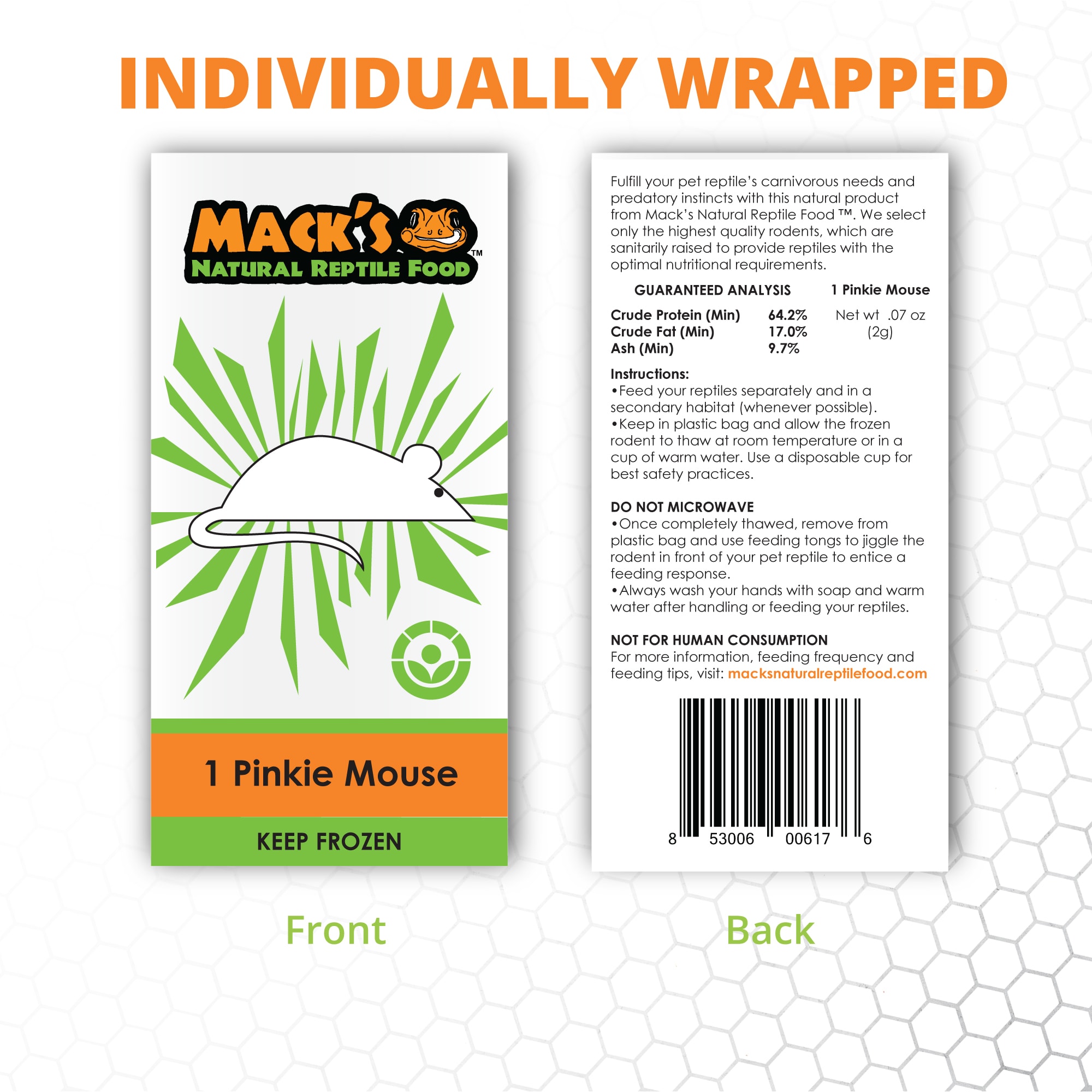 Mack's Natural Reptile Food Frozen Pinkie Mouse - 50ct