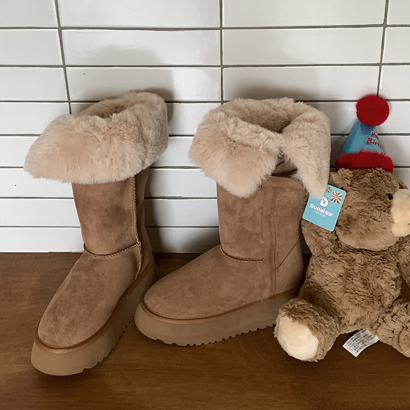 designer boot Ready to ship in seconds~Northeast velvet 2024 winter double wearing snow boots for women, thick soled and slimming, knee length boots, 
