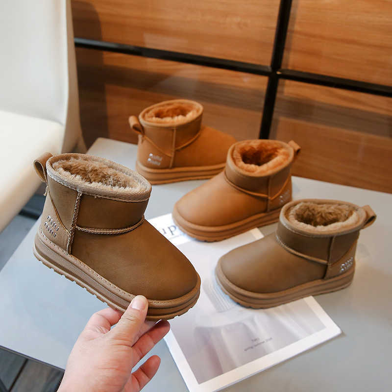 Children Boot Children Thick Warm Snow Boots 2024 Winter New Girls' Brown Cotton Shoes Boys' Ankle Boots Big Boy Shoes Y241125