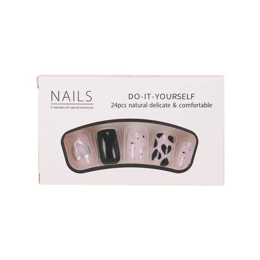24pcs Fake Nail Square Head French Nail Press on Nail Waterproof Fake Finger Black Love Nail Stick Full Set Fake NailW241125