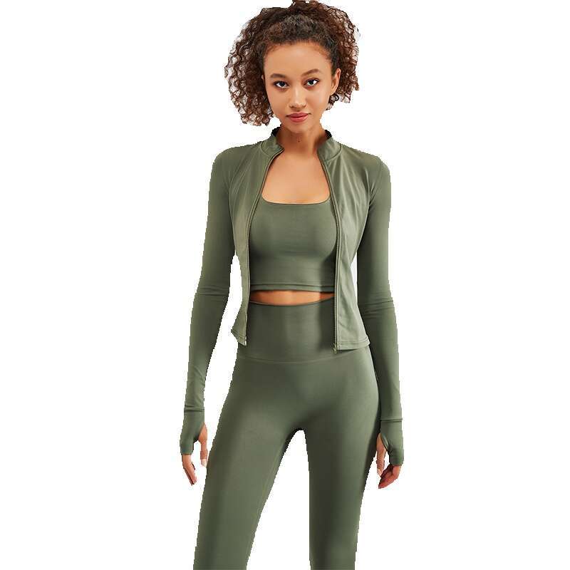 Newest Zipper Long Sleeve Yoga 2PCS High Waist Fiess Sport Gym Suit Sportwear Women Set Workout ClothesTracksuit Academic