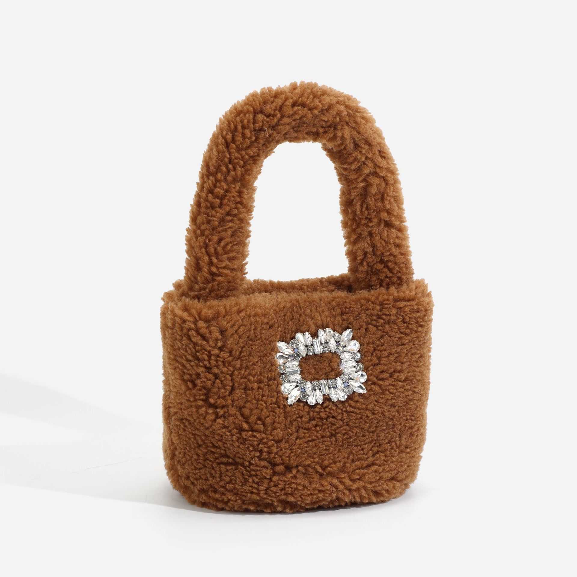 Lamb Fur Plush Bag for Women Full Winter New Furry Hand Held Bucket Bag Single Shoulder Small Tote Bags 241125