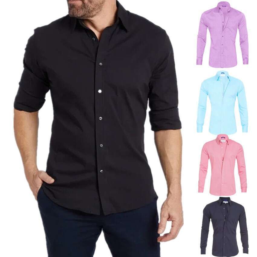 Men's Zipper Shirt With Hidden Fake Buttons Made Of Oxford Elastic Cotton B3