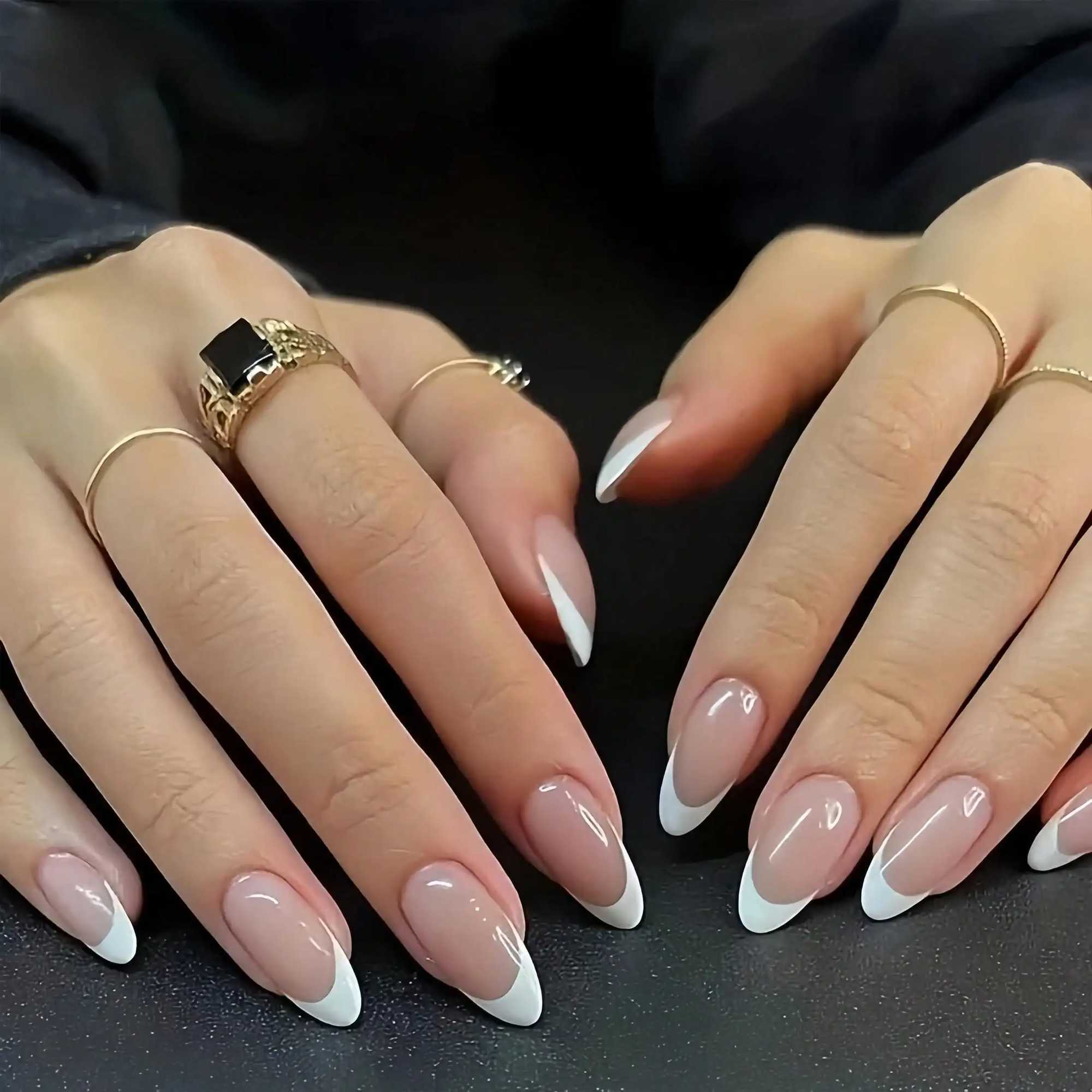 24 jelly pink trimmed round headed short imitation nails French fake nails 1 jelly sauce and 1 wedding party documentW241125