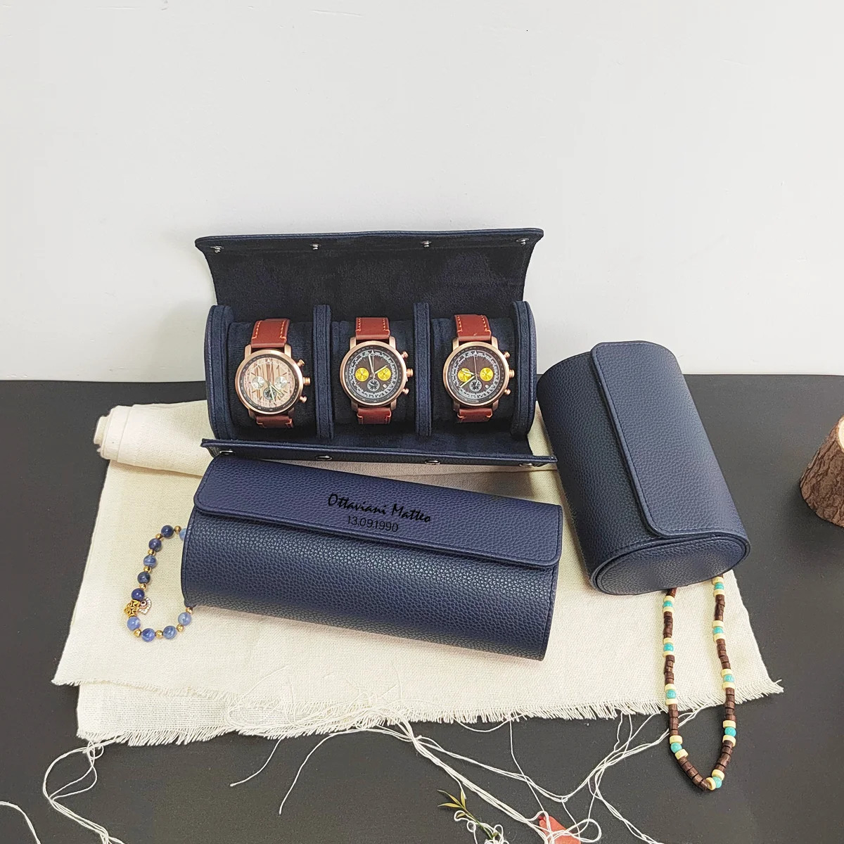 1/2/3-Slot Watch Roll Travel Case Personalized Watch Case Custom Leather Watch Box for Him Engraved Travel Watch Box Mens Gfits 240425